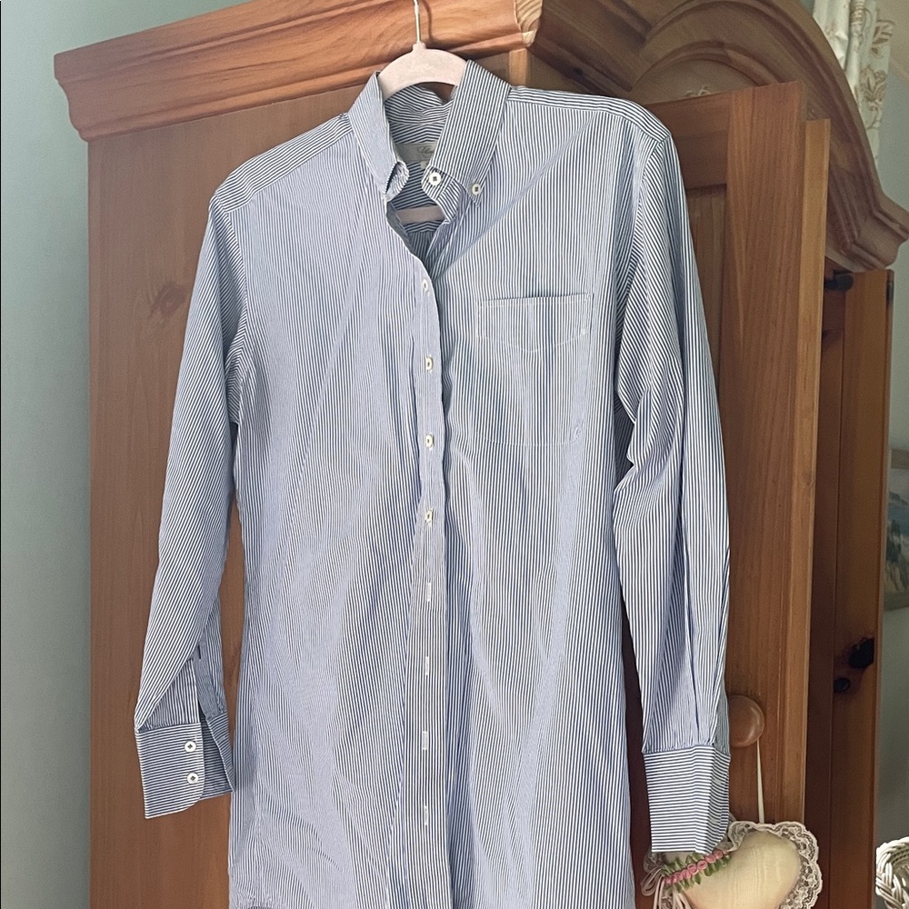 Men's Slim Fit Light Blue Pinstripe Dress Shirt